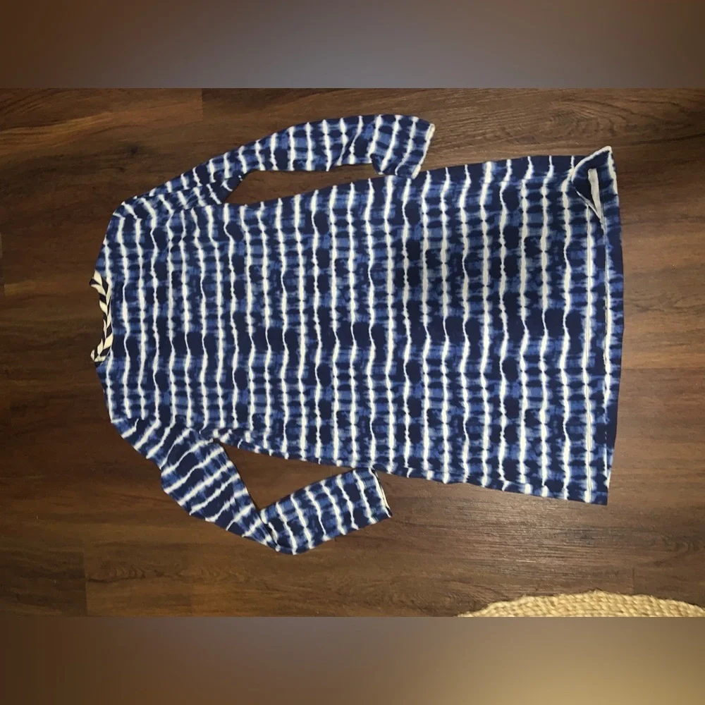 Tory Burch Hollie Dress - Tie Dye Blue $380 cotton brocade woven collar fall